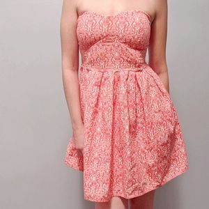 Coral Pink Aztec Style Print Baby Doll Dress